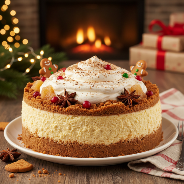 Festive Eggnog Cheesecake with Spiced Gingersnap Crust recipe