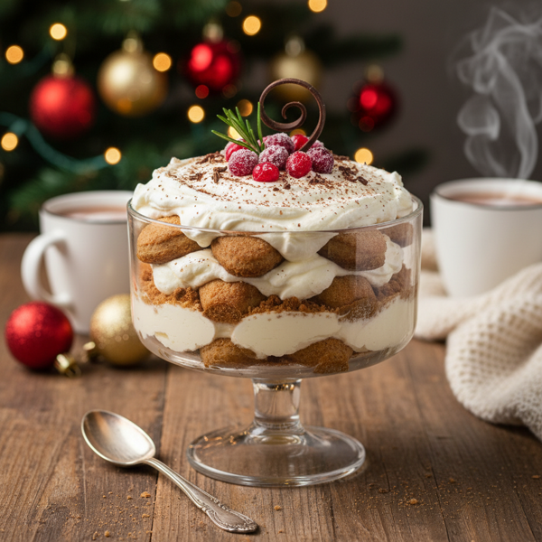 Festive Eggnog Tiramisu Trifle recipe