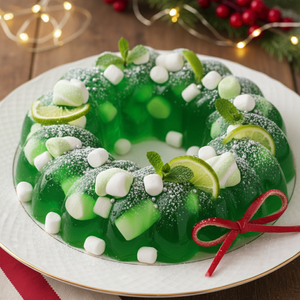 Festive Lime Jell-O Marshmallow Wreath recipe