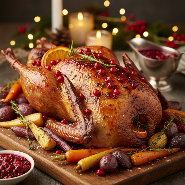 Festive Lingonberry-Glazed Roast Duck recipe
