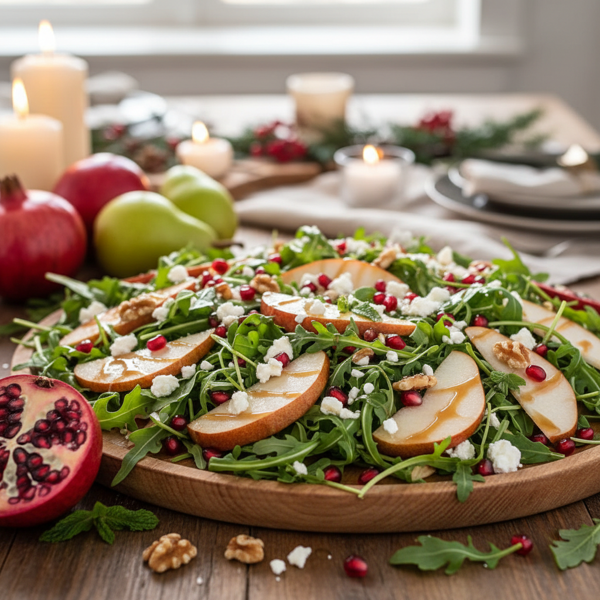 Festive Pomegranate Pear and Arugula Delight recipe