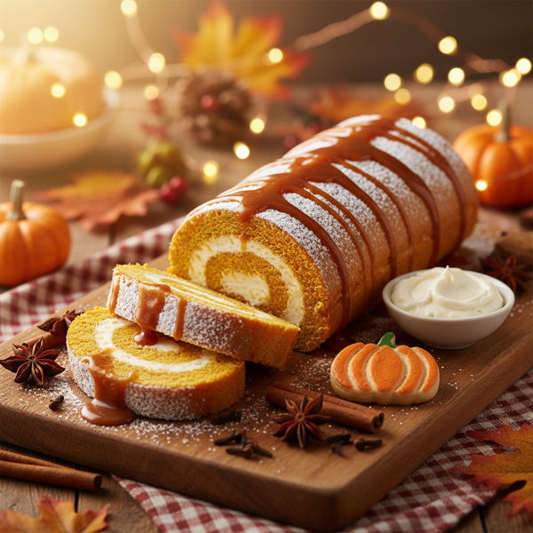 Festive Pumpkin Cake Roll with Cream Cheese Swirl recipe