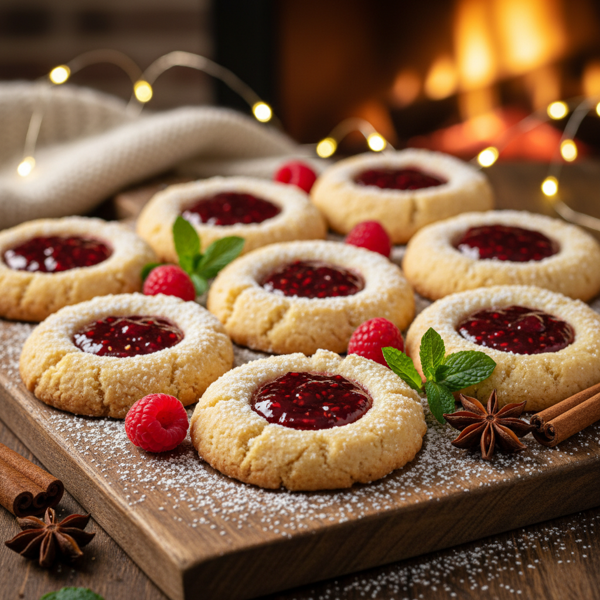 Festive Raspberry Linzer Thumbprint Cookies recipe