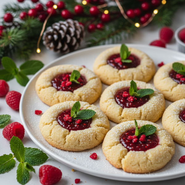 Festive Raspberry & Mint Thumbprint Cookies recipe
