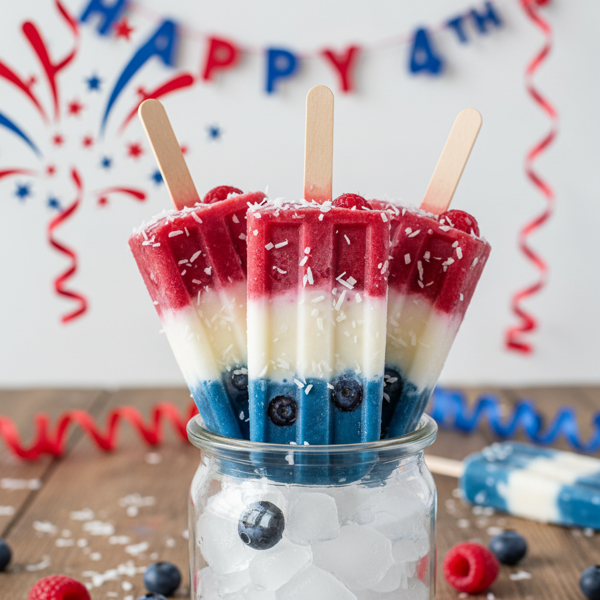 Festive Red, White & Blue Coconut Popsicles recipe