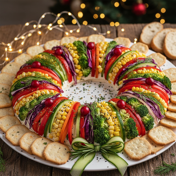 Festive Veggie Cream Cheese Wreath recipe