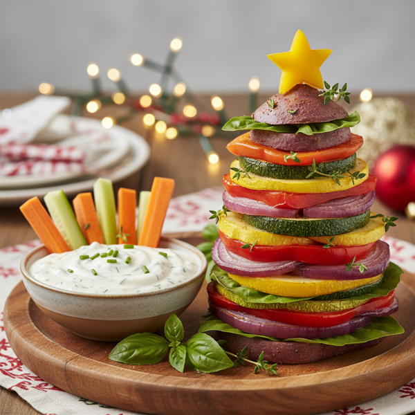Festive Veggie Tower with Ranch Dip recipe