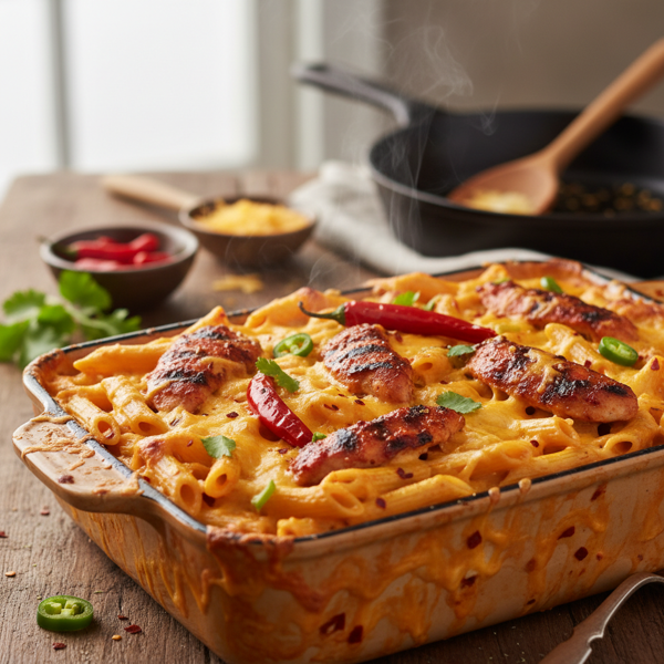 Fiery Chicken Penne Mac and Cheese recipe
