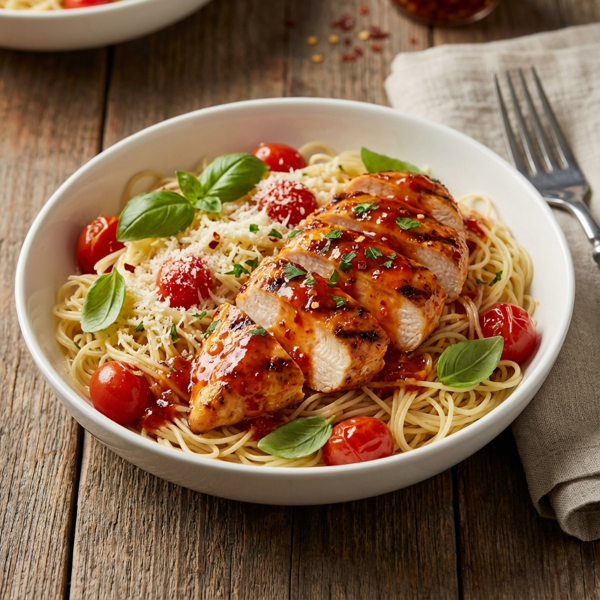 Fiery Chicken over Angel Hair Delight recipe