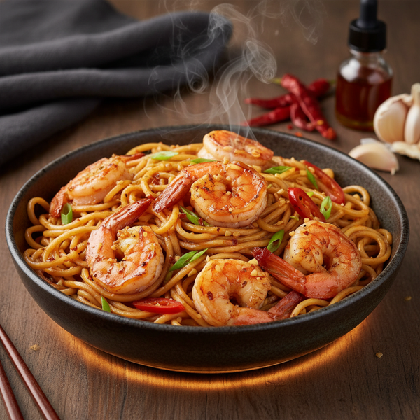 Fiery Garlic Shrimp Lo Mein recipe