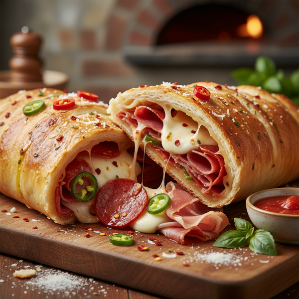 Fiery Italian Meat & Cheese Stromboli recipe