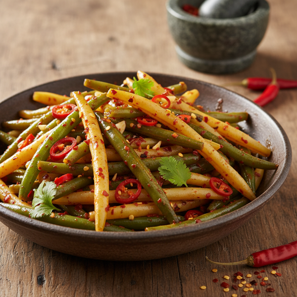 Fiery Marinated Green and Wax Beans recipe