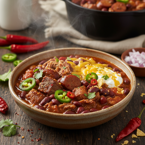 Fiery Meat Medley Chili recipe