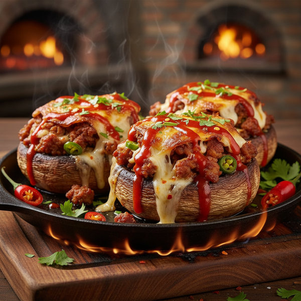 Fiery Sausage & Cheese Stuffed Mushrooms recipe