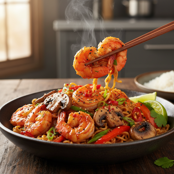 Fiery Shrimp and Mushroom Stir-Fry recipe