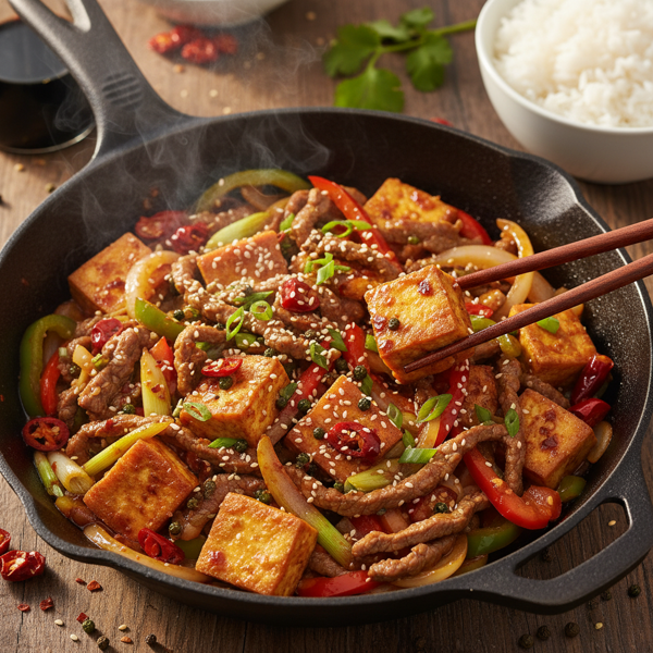 Fiery Szechuan Tofu and Beef Stir-Fry recipe