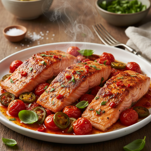 Fiery Tomato-Infused Salmon Fillets recipe
