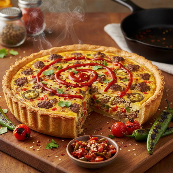 Fiery Vegetarian Cheeseburger Quiche Delight recipe