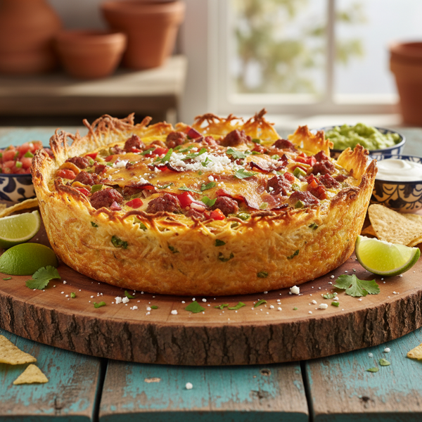 Fiesta-Style Chorizo and Bacon Quiche with Crispy Potato Crust recipe