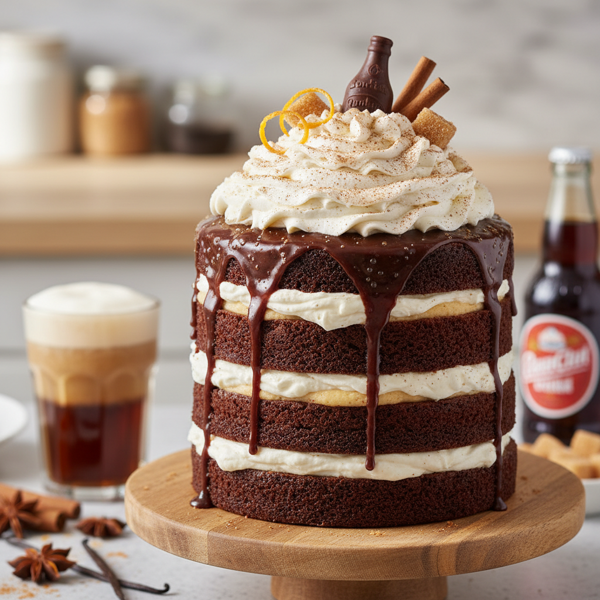Fizzy Root Beer Float Bliss Cake with Spiced Whipped Cream Frosting recipe