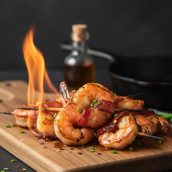 Flambéed Shrimp Bacon Bites recipe