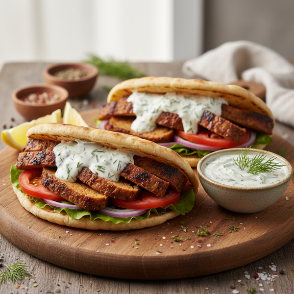 Flavor-Packed Vegan Seitan Gyros with Creamy Cucumber Dill Sauce recipe