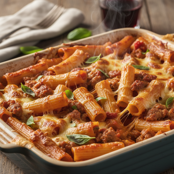 Flavorful Baked Mozzarella Rigatoni with Sausage recipe