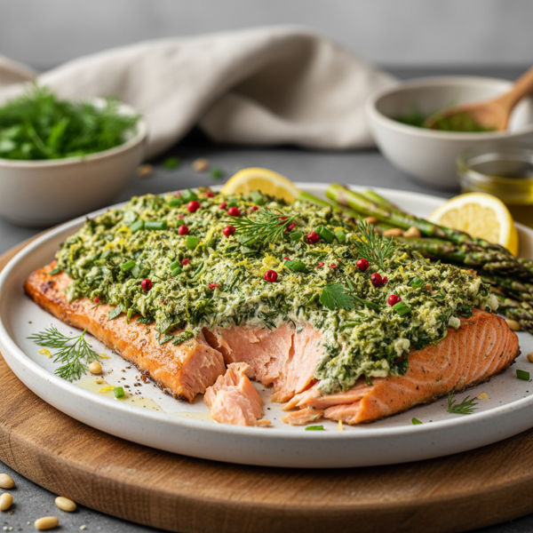 Flavorful Baked Salmon with Creamy Herb Topping recipe