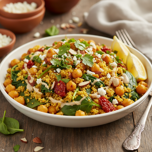 Flavorful Chickpea Spinach Couscous Delight recipe