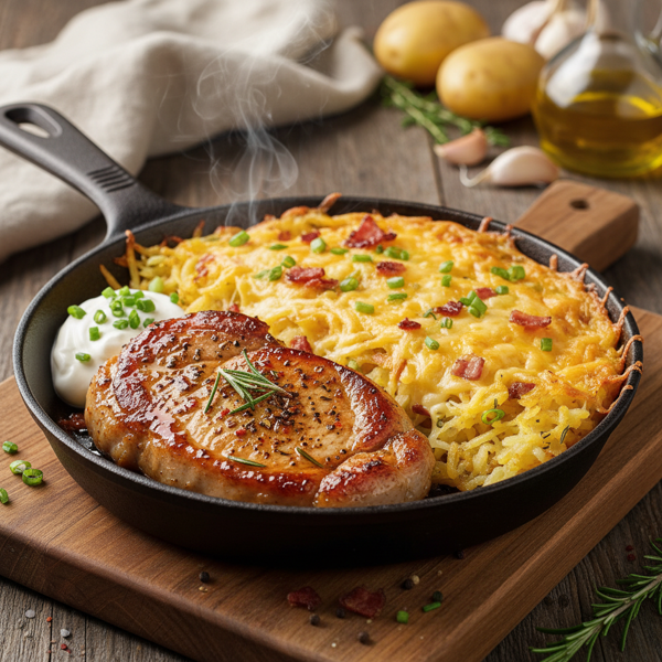 Flavorful Pork Steak & Cheesy Hash Brown Bake recipe