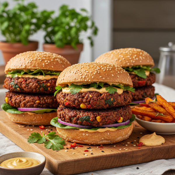 Flavorful Spiced Lentil Veggie Burgers recipe