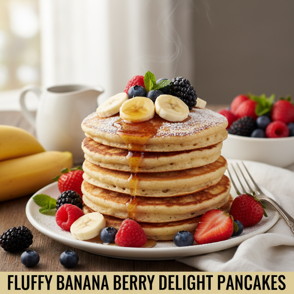 Fluffy Banana Berry Delight Pancakes recipe