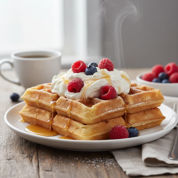 Fluffy Belgian Waffles with Whipped Cream recipe