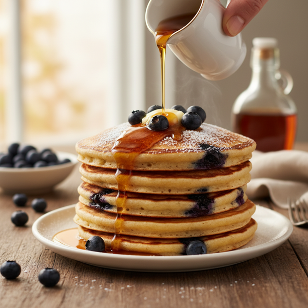 Fluffy Blueberry Brown Sugar Pancakes with Decadent Maple Drizzle recipe