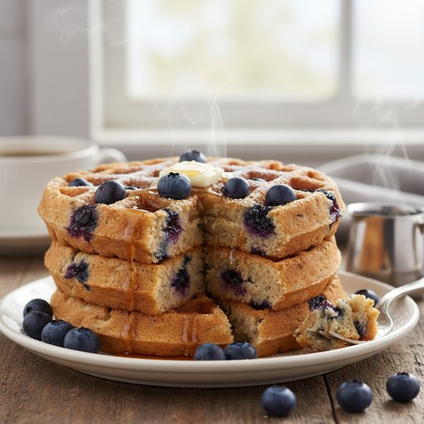 Fluffy Blueberry Whole Grain & Bran Waffles recipe