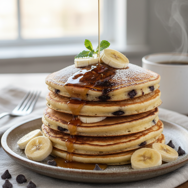 Fluffy Chocolate Chip Banana Pancakes recipe