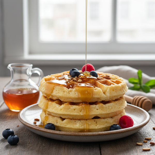 Fluffy Cottage Cheese Waffles with Honey Drizzle recipe