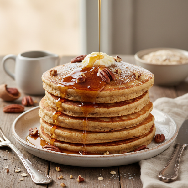 Fluffy Oat Bran Pecan Pancakes recipe