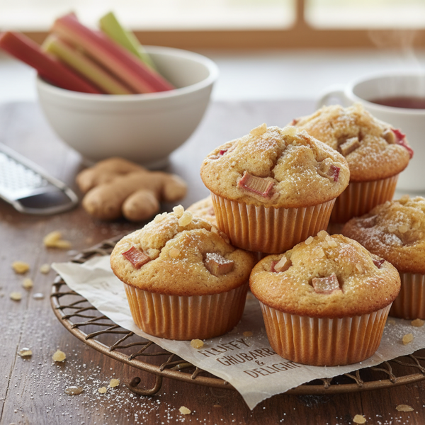 Fluffy Rhubarb & Ginger Delight Muffins recipe