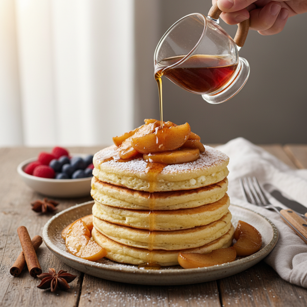 Fluffy Ricotta Pancakes Topped with Caramelized Cinnamon Apples recipe