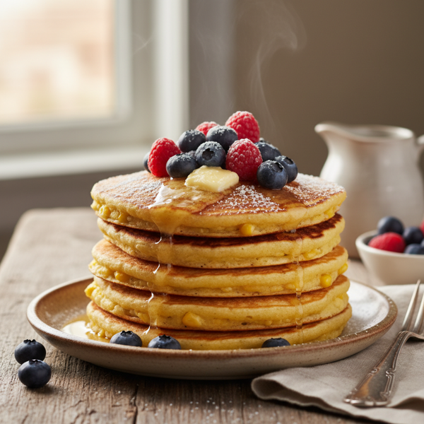 Fluffy Sweet Cornmeal Pancakes recipe