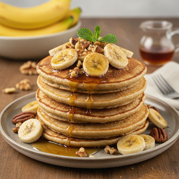 Fluffy Whole Wheat Banana Pancakes with Optional Nutty Goodness recipe