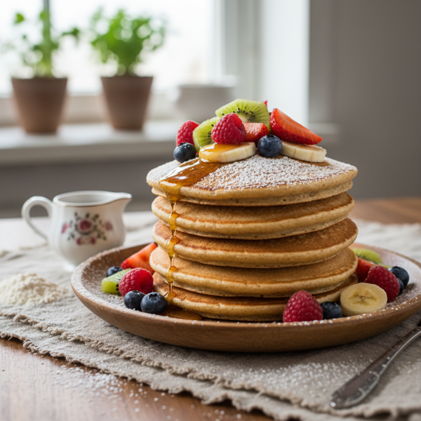 Fluffy Whole Wheat Pancakes with Fresh Fruit recipe