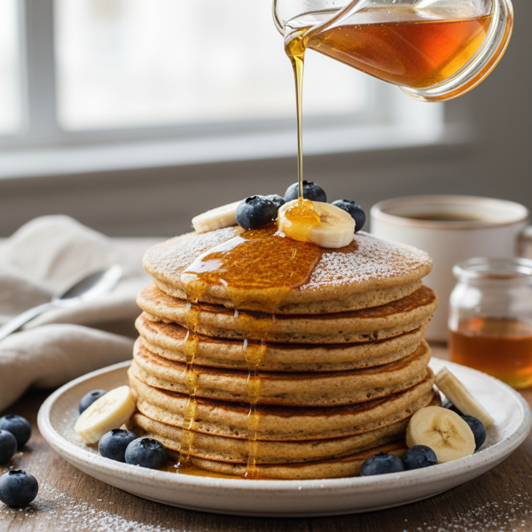 Fluffy Whole Wheat Pancakes with Honey Drizzle recipe