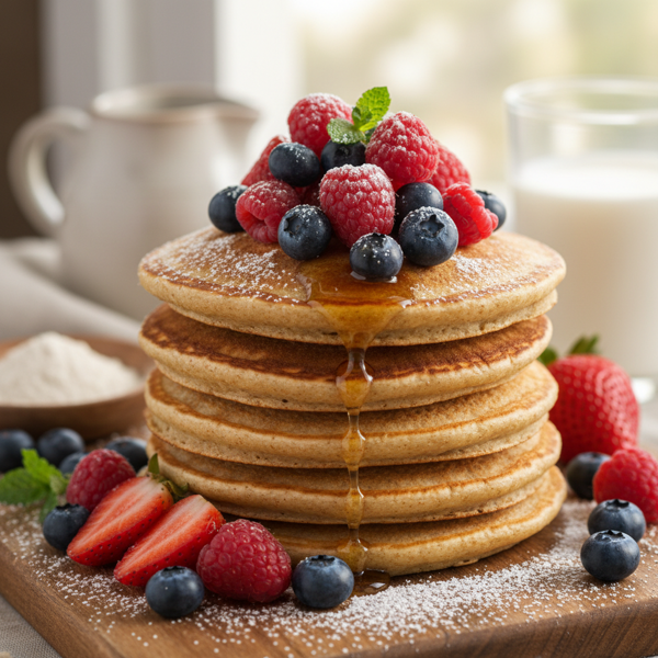 Fluffy Whole Wheat Vegan Pancakes with Berries recipe