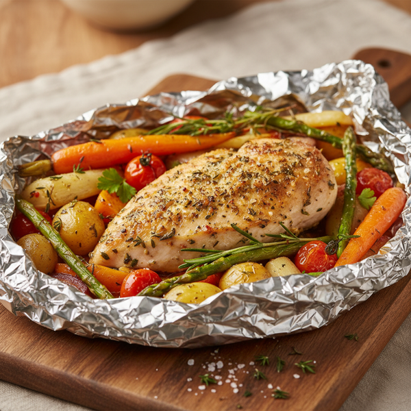 Foil-Wrapped Herb Roasted Chicken Breast with Vegetables recipe