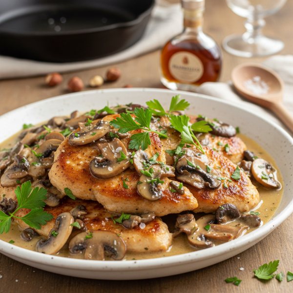 Frangelico Mushroom Chicken with Parsley recipe