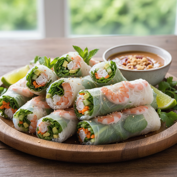 Fresh Shrimp & Avocado Rice Noodle Rolls recipe