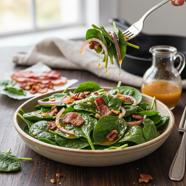Fresh Spinach Salad with Sweet Bacon Vinaigrette recipe