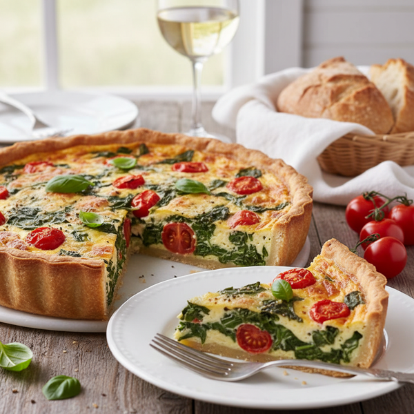Fresh Spinach and Tomato Cheesy Quiche recipe
